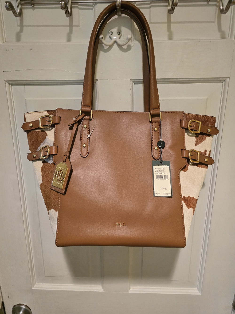 Ralph Lauren Tan Leather & Cowhide Shoulder Tote
